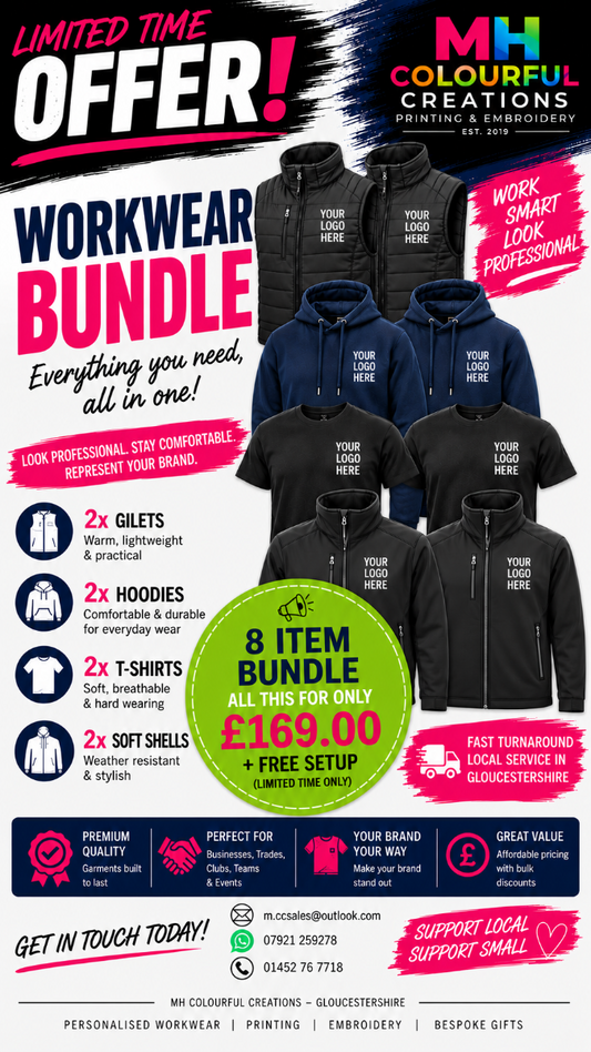 Double up you're workgear bundle £169 get in touch for mix and match FREE LOGO SET UP