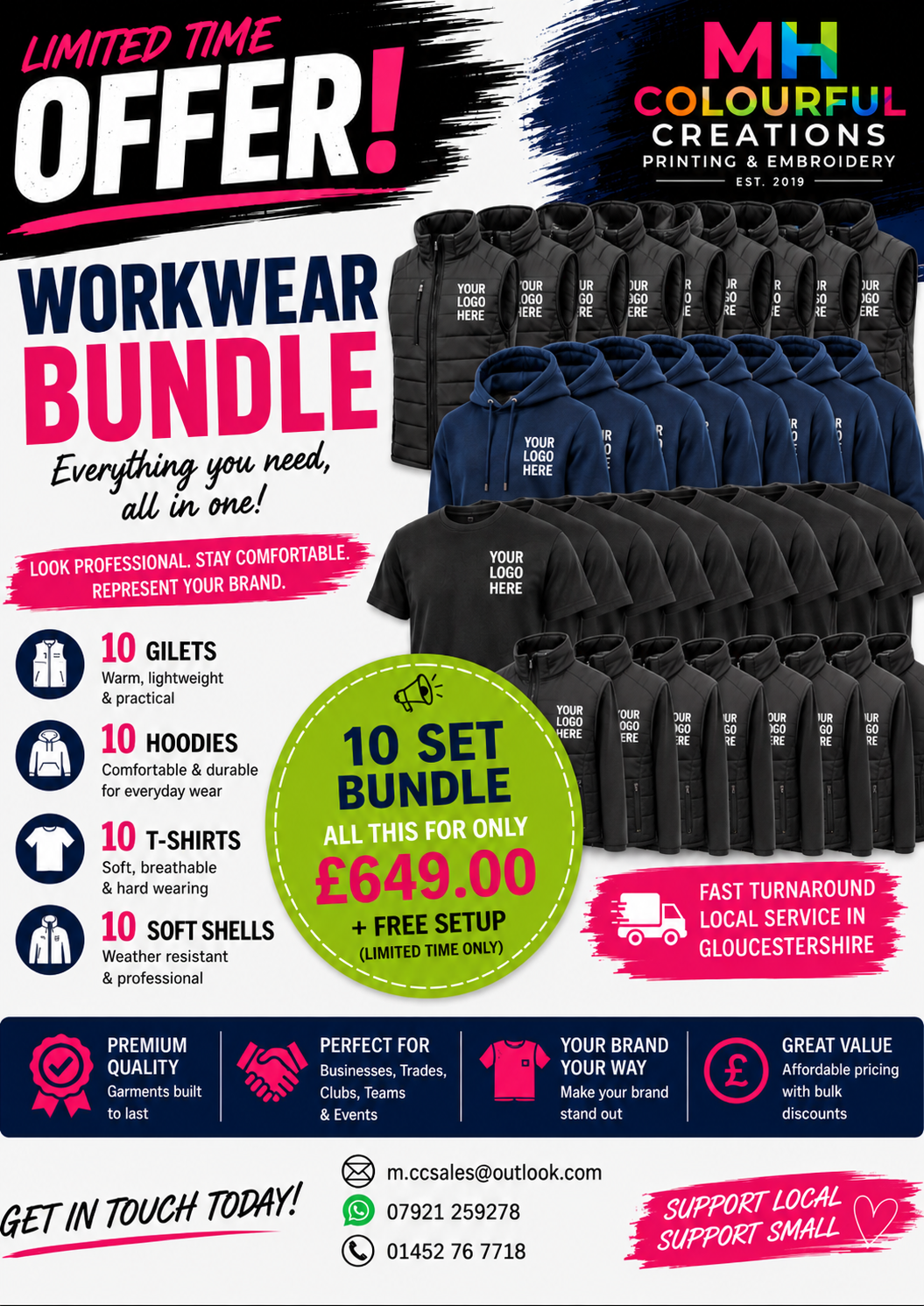 Larger Workwear Bundle £649 — Get in touch for any mix and match FREE LOGO SET UP